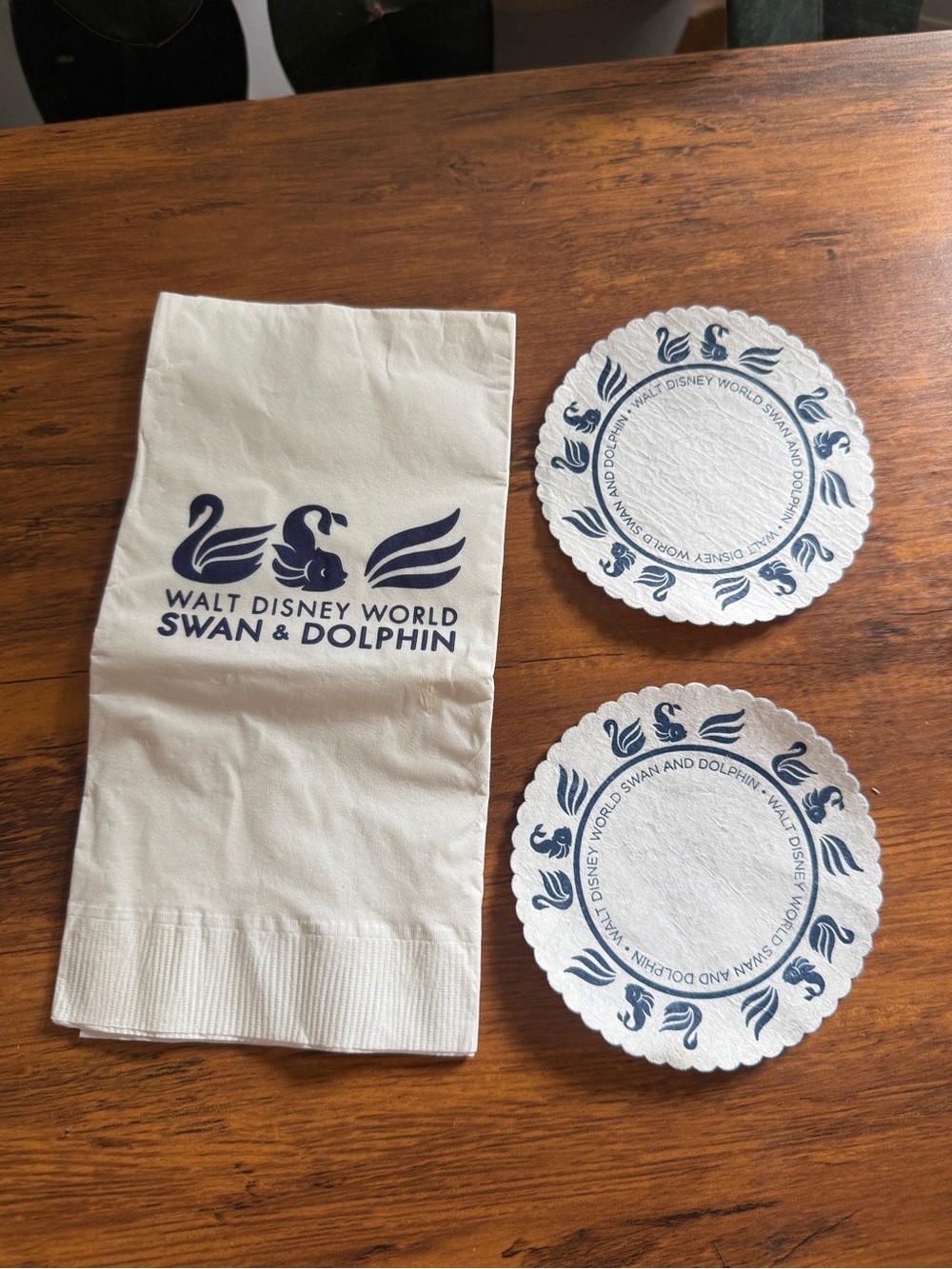 Walt Disney World Swan & Dolphin souvenirWhite & Navy Party Napkins and Coasters